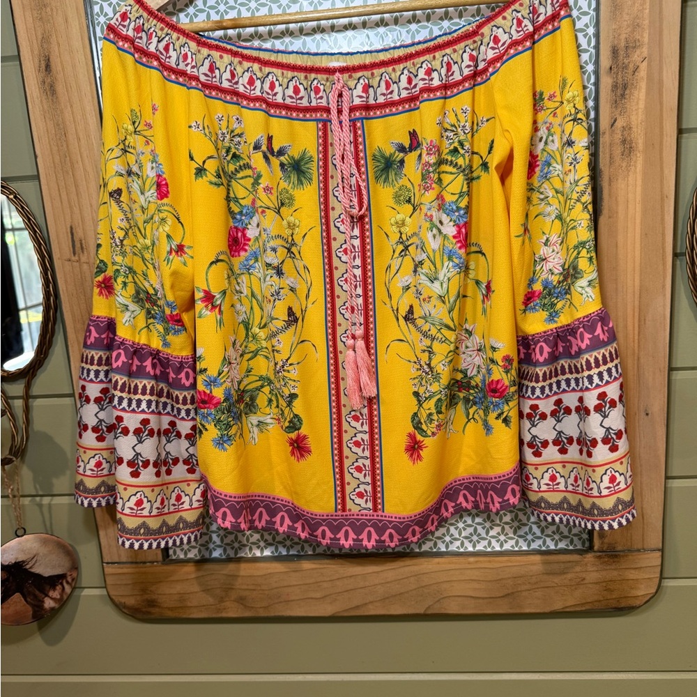 Umgee Yellow Floral Boho Top